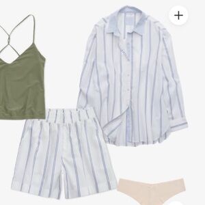 Aeirie good day white blue striped button shirt and shorts set